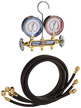 Yellow Jacket 42044 Heat Pump Manifold with 60 Black Plus II 1/4 Hoses, R-22/407C/410A by Yellow Jacket