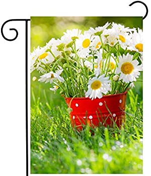 šۡ͢ʡ̤ѡPickako Beautiful Spring Summer Floral Flowers Daisies in Bucket on Grass Garden Yard Flag 12 x 18 Inch, Double Sided Outdoor Decorativ