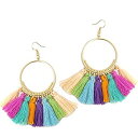 【中古】【輸入品 未使用】Honbay Women Colorful Bohemian Big Circle Fan Shape Tassel Earring Fashion Dangle Drop Earring for Women and Girls 並行輸入品