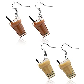 【中古】【輸入品 未使用】Gleamart 2 Pairs Beer Mug Fruit Juice Pearl Milk Tea Earrings for Women Creative Jewelry Gifts 並行輸入品