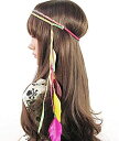 【中古】【輸入品 未使用】Women Lady Girls Bohemian Double Braided Headband Tassels Hairband Headwear Hippie Feather Headband Hair Hoop Handmade Indian Fascinato