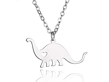 JOYID Dinosaur Pendant Necklace Plant Eater Brontosaurus Stainless Steel Hollow Heart Sweet Necklace for Women Gilrs 