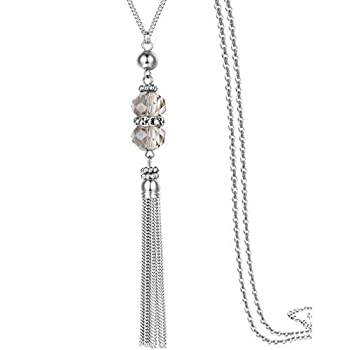 šۡ͢ʡ̤ѡDouble Crystal Long Tassels Sweater Chain Pendant Necklace Mother Gift Jewelry 32