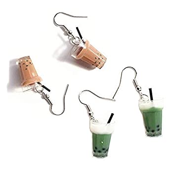 【中古】【輸入品 未使用】JOYID Cute Pearl Milk Tea Dangle Earrings Green Boba Bubble Tea Funny Earrings for Women Girls Valentine 039 s Day Earrings 並行輸入品