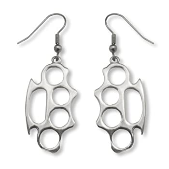 【中古】【輸入品 未使用】Brass Knuckles Polished Silver Finish Pewter Earrings 並行輸入品