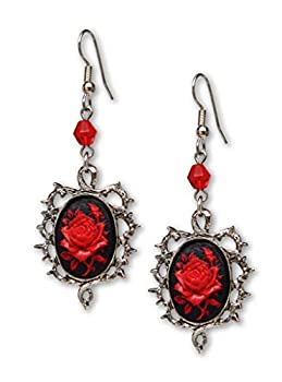 【中古】【輸入品・未使用】Gothic Red Rose Cameo Earrings Surrounded by Thorns with Red Bead [並行輸入品]