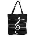 【中古】【輸入品 未使用】Music Notes Handbag Canvas Tote Bag Reusable Grocery Bag Shoulder Shopping Bag for Women Girls Gift (Black) 並行輸入品