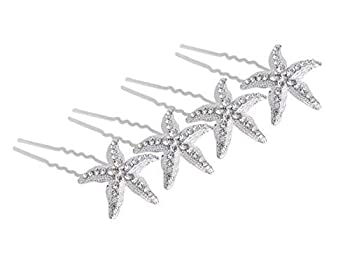 šۡ͢ʡ̤ѡNumblartd 10 Pcs Silver Starfish U Shaped Hair Pin - Crystal Rhinestone Hair Jewelry Accessories for Women Lady Party Wedding and Daily