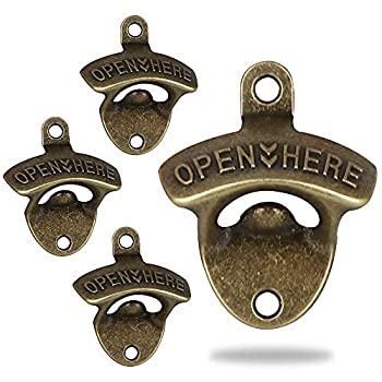 【中古】【輸入品・未使用】4 Pcs Bottle Opener Wall Mounted, Antique Metal Beer Bottle Top Openers Hardware With Mount Screws S..