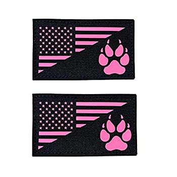 šۡ͢ʡ̤ѡ2x3.5 Black Pink Glow in Dark USA Flag with Tracker Paw T...