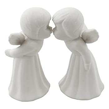 Set of 2 - Kissing Angels Figurines, White Porcelain Bisque, 4 1/2 H, L8070 商品カテゴリー: インテリア オブジェ 