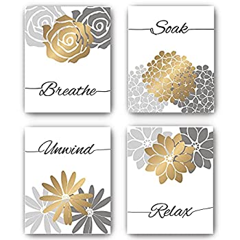 楽天スカイマーケットプラス【中古】【輸入品・未使用】Unframed Relax Soak Unwind Breathe Bathroom Wall Decor - Paintlig 8x10 inch Bathroom Wall Art, Abstract Flowers Gold Foil Print Bathroo