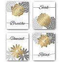 楽天スカイマーケットプラス【中古】【輸入品・未使用】Unframed Relax Soak Unwind Breathe Bathroom Wall Decor - Paintlig 8x10 inch Bathroom Wall Art, Abstract Flowers Gold Foil Print Bathroo