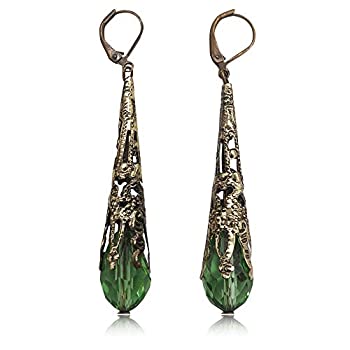 【中古】【輸入品 未使用】Indian Ethnic Vintage Silver Crystal Teardrop Dangle Drop Earrings Boho Gypsy Retro Rhinestone Hook Earrings for Girls and Women Love G