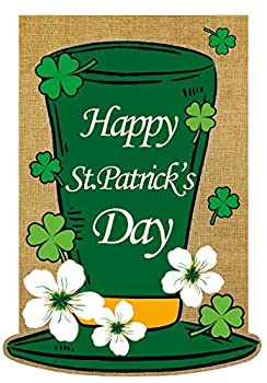 šۡ͢ʡ̤ѡTexupday Happy St. Patrick's Day Shamrock Clover Floral Hat Double Sided Burlap Garden Flag Outdoor Decoration 12