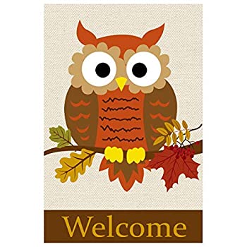 šۡ͢ʡ̤ѡTexupday Welcome Fall Owl Double Sided Burlap Garden Flag Maple Leaves Decoration Autumn Outdoor Flag 12