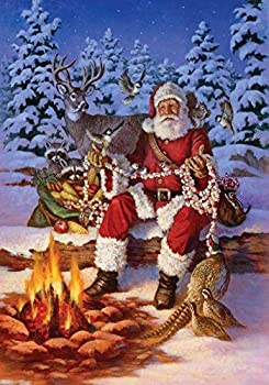 šۡ͢ʡ̤ѡToland Home Garden Fireside Santa 12.5 x 18 Inch Decorative Christmas Winter Snow Forest Animal Deer Bird Garden Flag [¹͢]