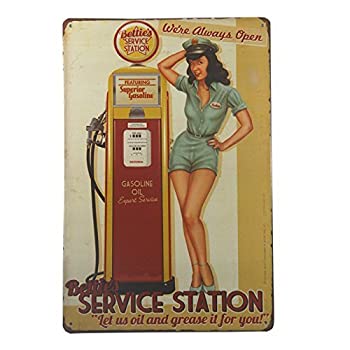 【中古】【輸入品・未使用】dingleiever-Bettie's Service Station Pin Up Girl Sign Let us Oil and Grease it for You. We're Always Open! [並行輸入品]