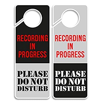 CLEVER SIGNS Recording in Progress - Please Do Not Disturb Sign, Door Knob Hanger 2 Pack, Double Sided, Ideal for Using in Any Room. [