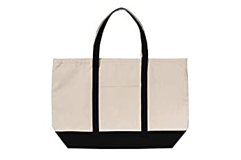 【中古】【輸入品 未使用】Canvas Heavy Tote Bag With Zipper Front Pocket for Grocery, Beach, Picnic or Travel, 23 inch x 15 inch x 5 inch (Black) 並行輸入品