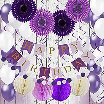【中古】【輸入品 未使用】Air Fit Purple and White Birthday Party Decorations Set Pack Supplies Birthday Garland Banner Bunting with 54 Pieces For Boy or Girl De