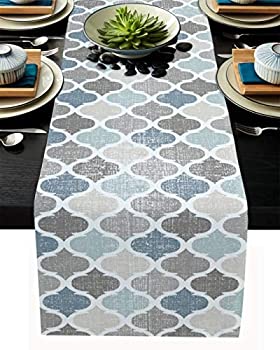 šۡ͢ʡ̤ѡMoroccan Table Runner-Cotton linen-Long 108 inche Geometric Quatrefoil Lattice Dresser Scarves,Kitchen Coffee/Dining Farmhouse Tablerun