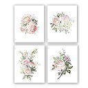 【中古】【輸入品 未使用】4 Set - Pink rose Canvas Painting Flower Wall Art,Modern Wall Decor Bathroom Living Room Girls Bedroom - No Frame,8 inchx10 inch 商品カ