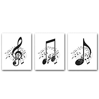 【中古】【輸入品 未使用】Set of 3-Music Art Print Canvas,Music Notes Wall Decor,Black and White Music Poster for Classroom or Music Room Wall Art Decor,Frameles