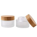 【中古】【輸入品 未使用】2 Pack 50ml/1.7oz Frosted Glass Cosmetic Cream Jar Bottle Refillable Glass Face Cream Pot Cosmetics Container With Bamboo lids and Inne