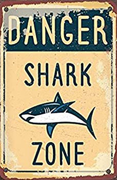 【中古】【輸入品・未使用】Weytff Danger Shark Zone Danger Metal Sign Home Pub Wall Decor [並行輸入品]