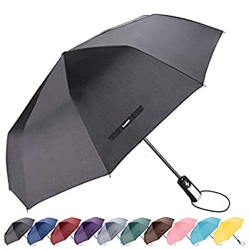 【中古】【輸入品 未使用】TradMall Travel Umbrella Windproof with 10 Reinforced Fiberglass Ribs 42inch Large Canopy Ergonomic Handle Auto Open Close, Black 並