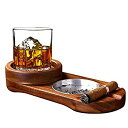 【中古】【輸入品 未使用】Cigar Ashtray Coaster/Whiskey Glass Tray and Cigar Holder, Wooden Cigar Ashtray, Slot to Hold Cigar, Cigar Rest, Cigar Accessory Set Gi