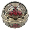 【中古】【輸入品・未使用】Honoro Windproof Ashtray with Lid for Outdoor and Indoor Use,Metal Portable Cigarette Ashtray with Gift Box,Ball Ashtray,Red Rose,Bronz