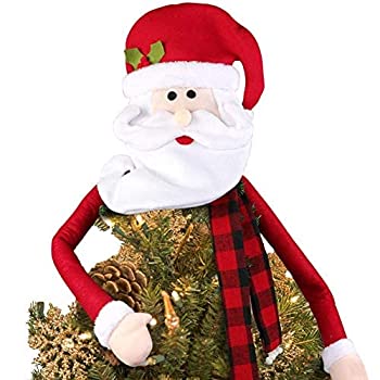 【中古】【輸入品 未使用】Large Christmas Tree Topper Hat Santa Claus with Buffalo Plaid Scarf for Holiday, Xmas Trees Ornament Christmas Decorations Party Suppl