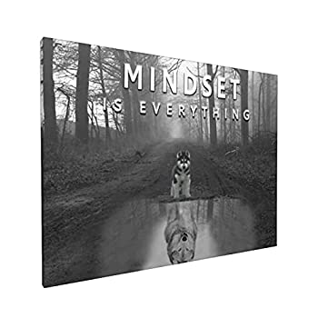 【中古】【輸入品 未使用】Motivational Posters Inspirational Canvas Wall Art Mindset is Everything Dog Wolf Inspirational Modern Wall Art for Home Office Gift fo