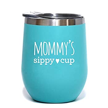 Mom Tumbler - Mommy's Sippy Cup - 12 oz Stainless Steel Stemless Wine Tumbler with Lid - Wine Tumbler Sippy Cup for Moms 