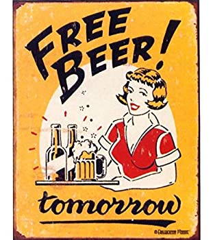 【中古】【輸入品・未使用】Signs 4 Fun SIG290 Free Beer Tomorrow Metal Tin Sign, Yellow [並行輸入品]