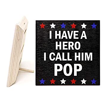 【中古】【輸入品・未使用】JennyGems - Pop Sign, Pop Plaque, Pop Gift - I Have A Hero I Call Him Pop - Best Grandpa Quotes - Real Wood Stand up Sign, Gift for Pop