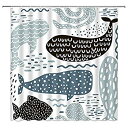 【中古】【輸入品 未使用】Abstract Whale Shower Curtain Kids Whale Black Sea Ocean Cartoon Animal Fur Seal Octopus Fish Childish Bathroom Curtains Decor Polyeste