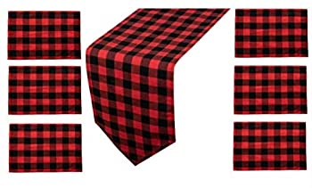 【中古】【輸入品 未使用】FIGEPO Buffalo Check Table Runner with 6 Cotton Placemats Elegant Decor for Indoor Outdoor Events 12 x 72 Inches Runner and 12 x 18 Inc