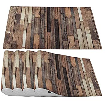 【中古】【輸入品 未使用】Moslion Old Wood Plank Wall Placemats,Grunge Hardwood Borad Walls Brown Pattern Place Mats for Dining Table/Kitchen Table,Waterproof No