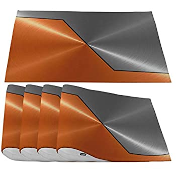 【中古】【輸入品 未使用】Moslion Metal Texture Placemats,Brished Metal Plate Gray Dark Orange Place Mats for Dining Table/Kitchen Table,Waterproof Non-Slip Heat