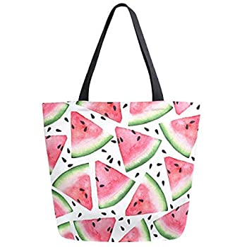 【中古】【輸入品・未使用】ZzWwR Cute Summer Fruit Pink Watermelon Slices Extra Large Canvas Market Beach Travel Reusable Grocery Shopping Tote Bag Portable Stora