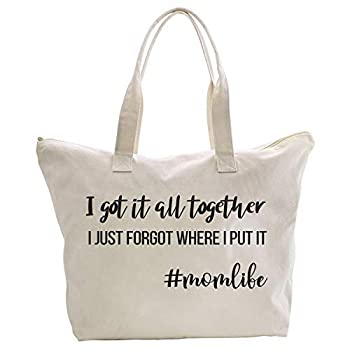 【中古】【輸入品 未使用】ElegantPark Mom Gifts for New Mom Life Tote Bag Mothers Day Funny Gifts for Mom Birthday Christmas Gifts Canvas Mom Bag with Zipper and