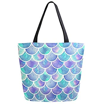 楽天スカイマーケットプラス【中古】【輸入品・未使用】ZzWwR Beautiful Rainbow Scales of Mermaid Extra Large Canvas Market Beach Travel Reusable Grocery Shopping Tote Bag Portable Storage Ha