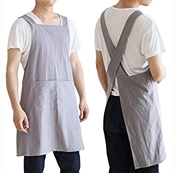 【中古】【輸入品 未使用】losofar Women Men Cotton/Linen Japanese Style Cross Back Aprons Pinafore Dress with Two Pockets for Cooking, Housewarming, Daily Chores