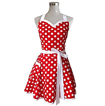 【中古】【輸入品 未使用】Hyzrz Lovely Sweetheart Retro Kitchen Aprons Woman Girl Cotton Polka Dot Cooking Salon Pinafore Vintage Apron Dress Mother‘s Gift (Red