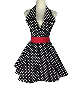 【中古】【輸入品・未使用】Lovely Retro Apron for Women Super Cute Adjustable Cotton Sexy V-Necked Polka Dot Classic Marilyn Monroe Big Wave Skirt Black Red [並行