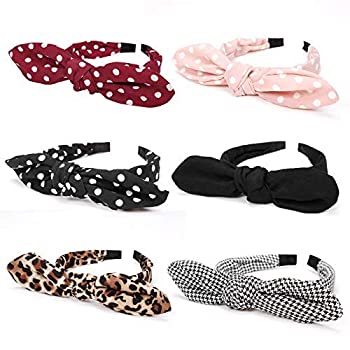 【中古】【輸入品 未使用】Huachi Bow Headbands for Girls Women Cute Turban Headwrap Polka Dot Vintage Plastic with Bunny Ears Hair Accessories, 6 Color 商品カテ