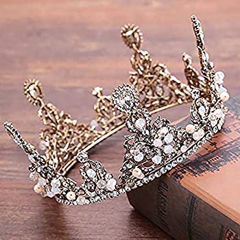 【中古】【輸入品 未使用】Fdesigner Baroque Crown Gold Wedding Bride Tiaras Crystal Decorative Hair Jewelry Vintage Hair Accessories Prom Headpiece for Women and